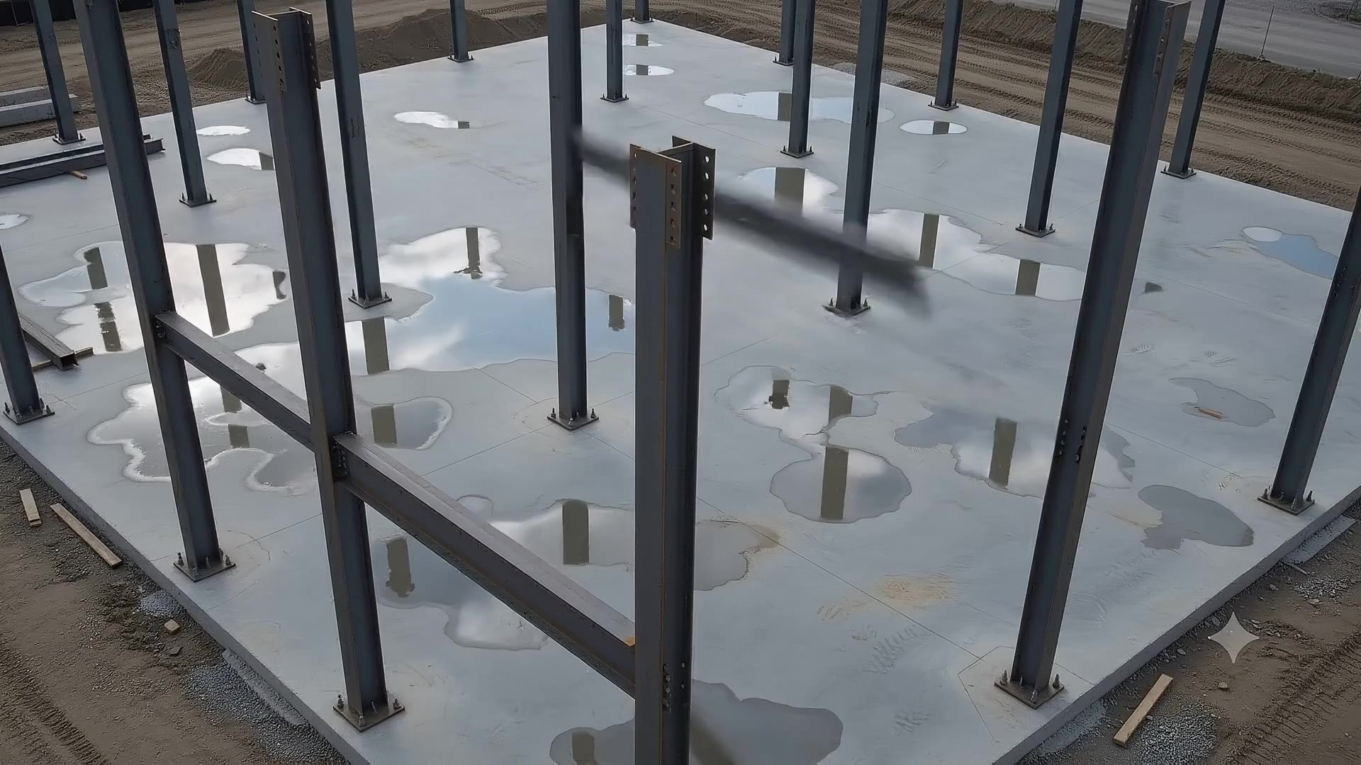 Steel frame erected